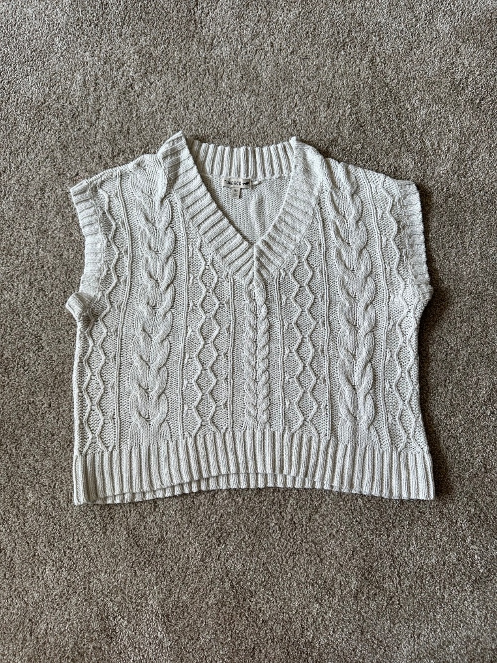 Toad&Co Ivory Cable Knit Sweater Vest Cropped V-Neck Cotton Cottagecore XS